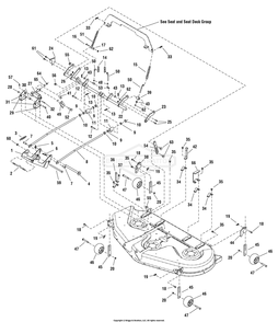 54-Inch Mower Deck - Electric Height Adjust Group Diagram and Parts List for 107250070 (2691088-00)(2012) Briggs and Stratton Lawn Tractor
